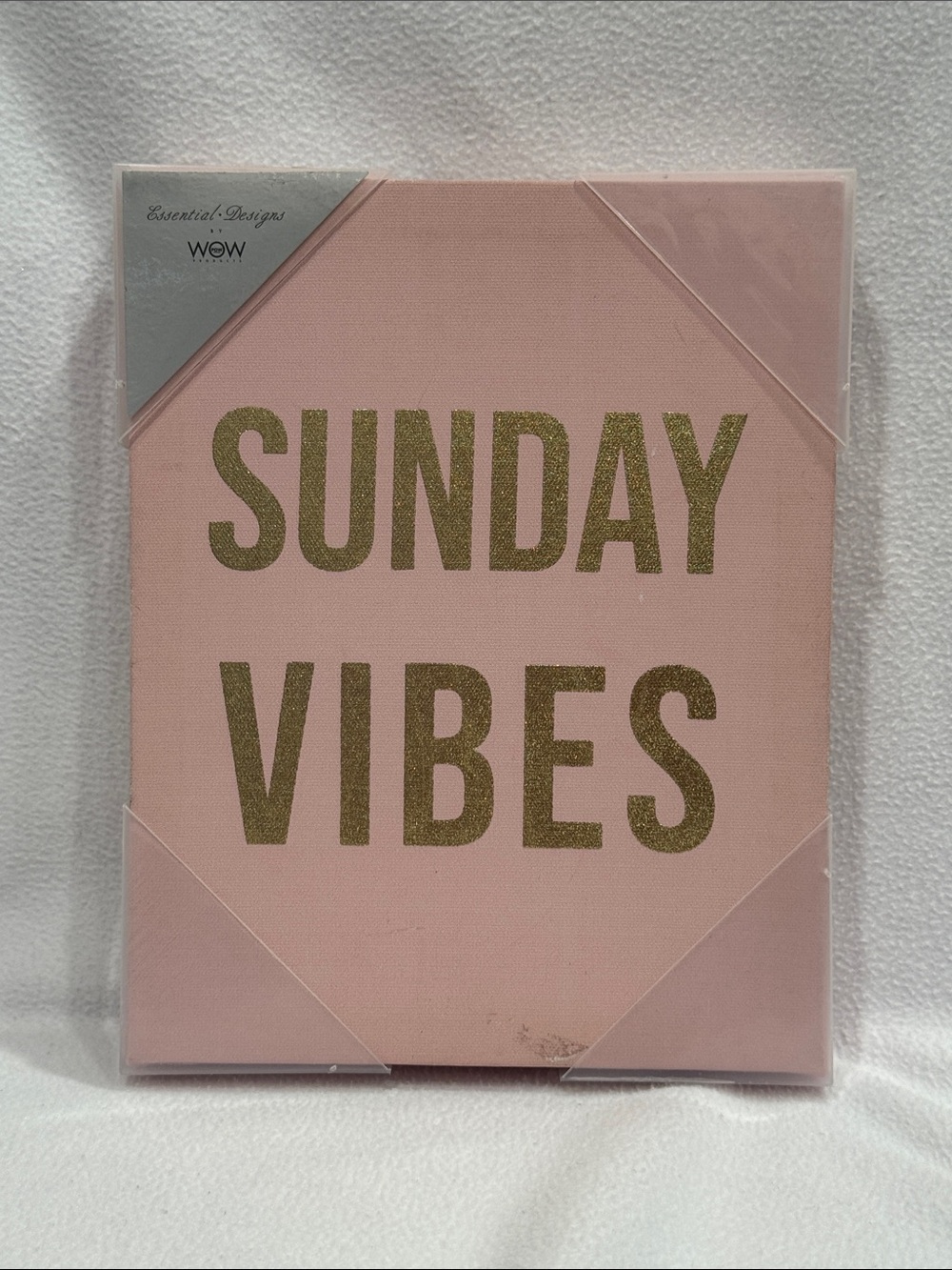 Sunday Vibes Pink Wall Art with Gold Glitter Text